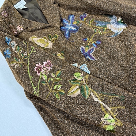 Vintage art blazer floral bird embroidered jacket NEWPORT NEWS 14w brown long - Picture 4 of 15